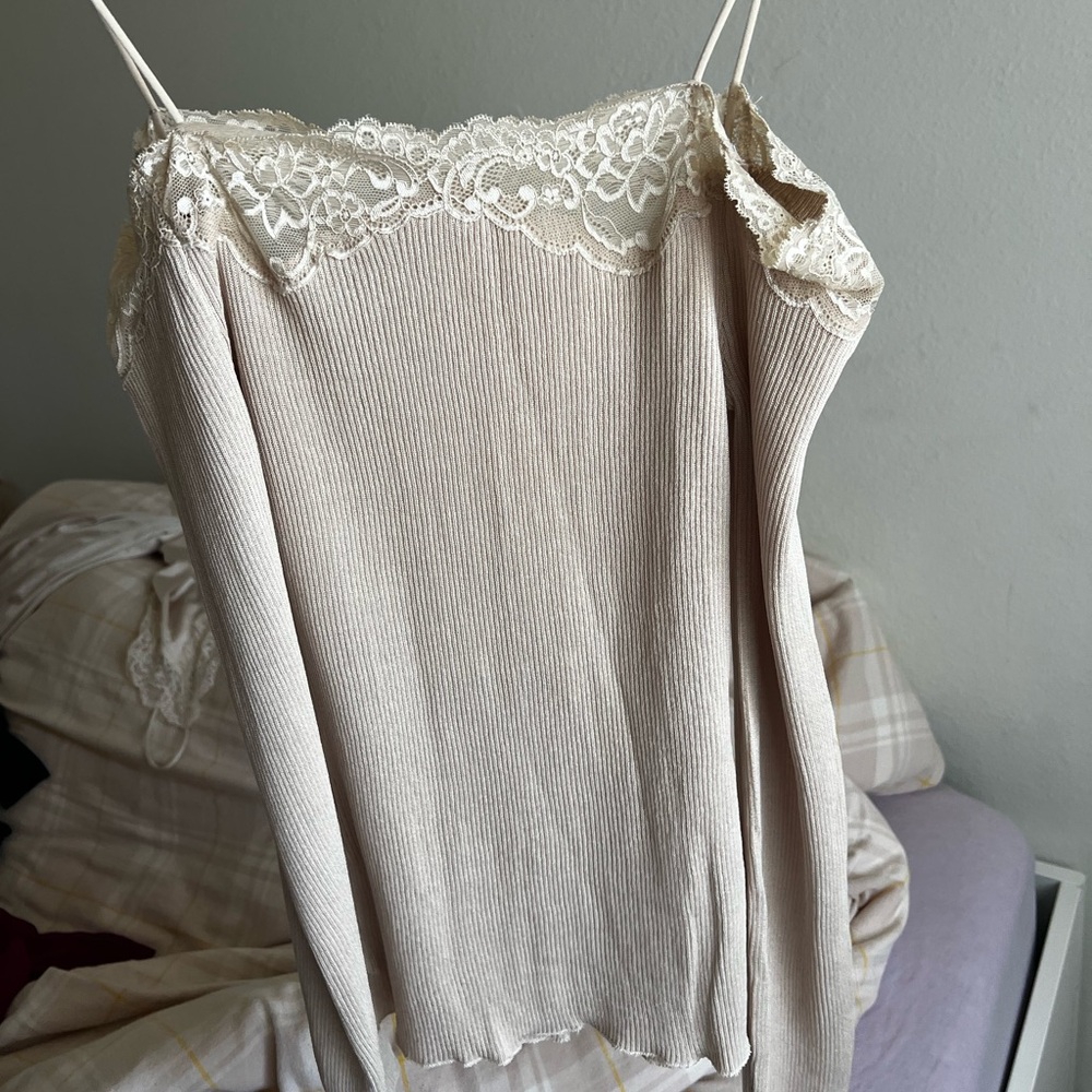 Zara Beige Long Sleeve Lace Top - Picture 2 of 5